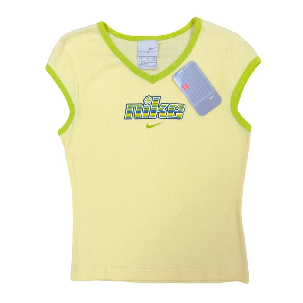 Nike Y2K V-Neck Ringer Tee Girls XL Yellow Cotton Deadstock NWT 690984-708